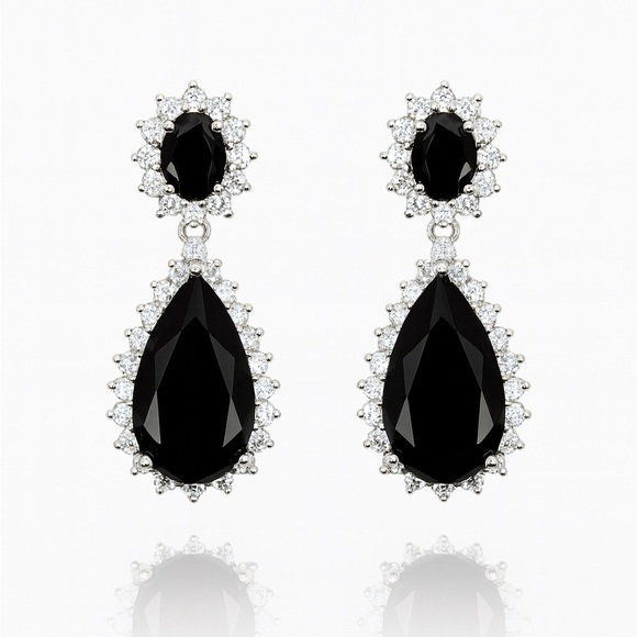 Anthropologie Jewelry - ⚜️ Chic Black and Silver Teardrop Earrings